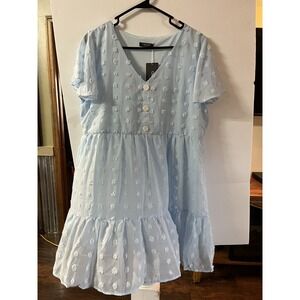 NWT In'‎ Voland Lg Dress Blue Polka Dot Ruffles